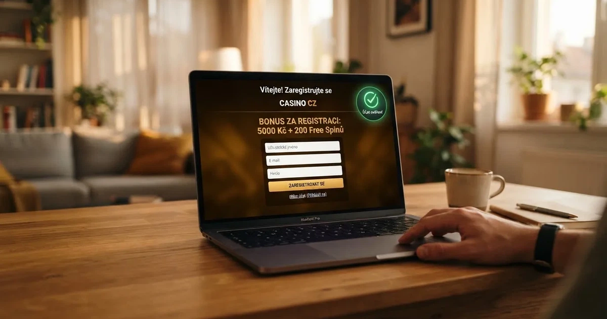 Online casino bonus za registraci na obrazovce počítače s českou licenční známkou