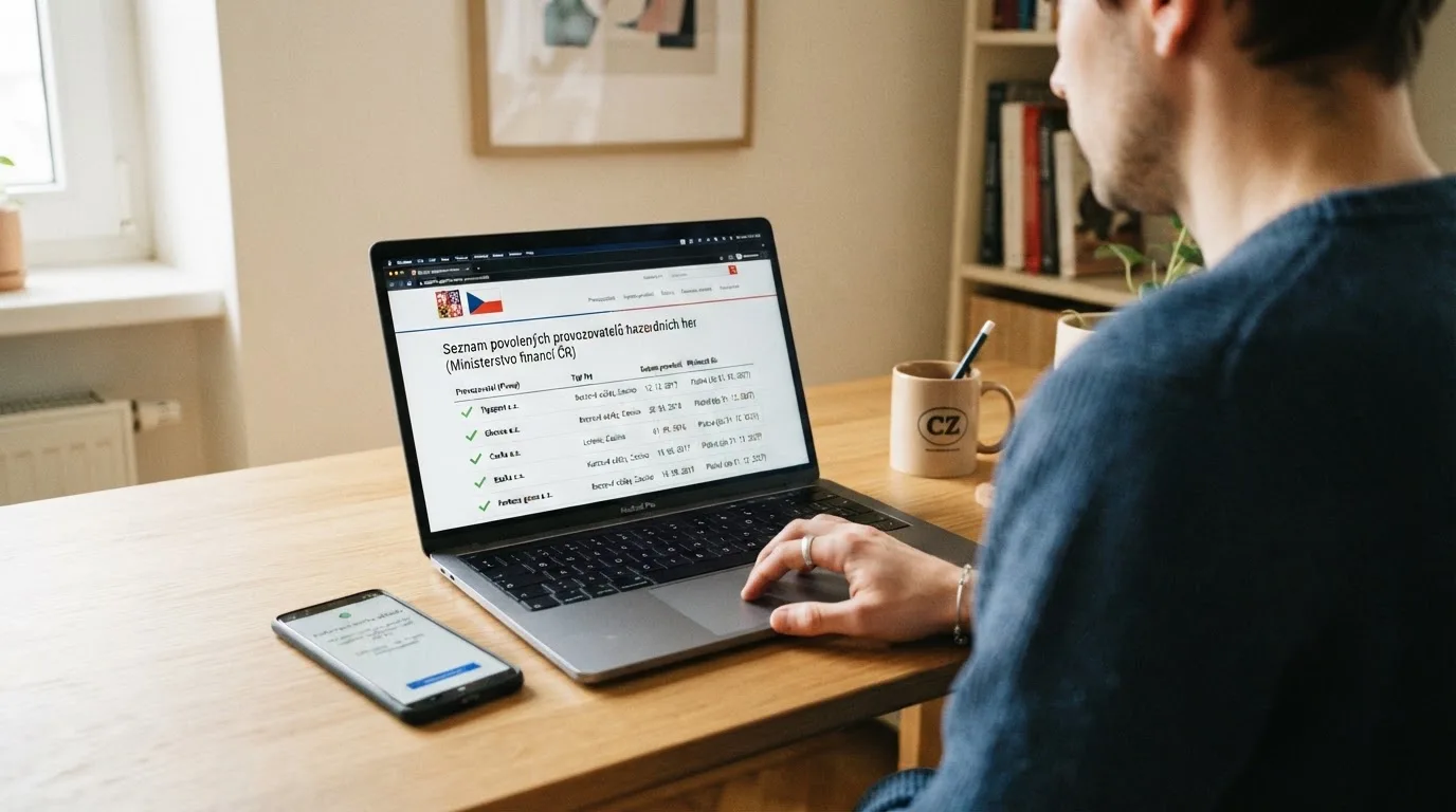 Úřední dokument s razítkem Ministerstva financí ČR a logem licencovaného online casina