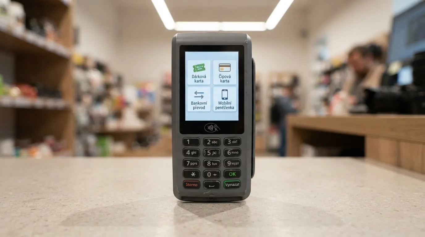 Platební terminál zobrazující metody vkladu: Paysafecard, platební karta, bankovní převod a Apple Pay