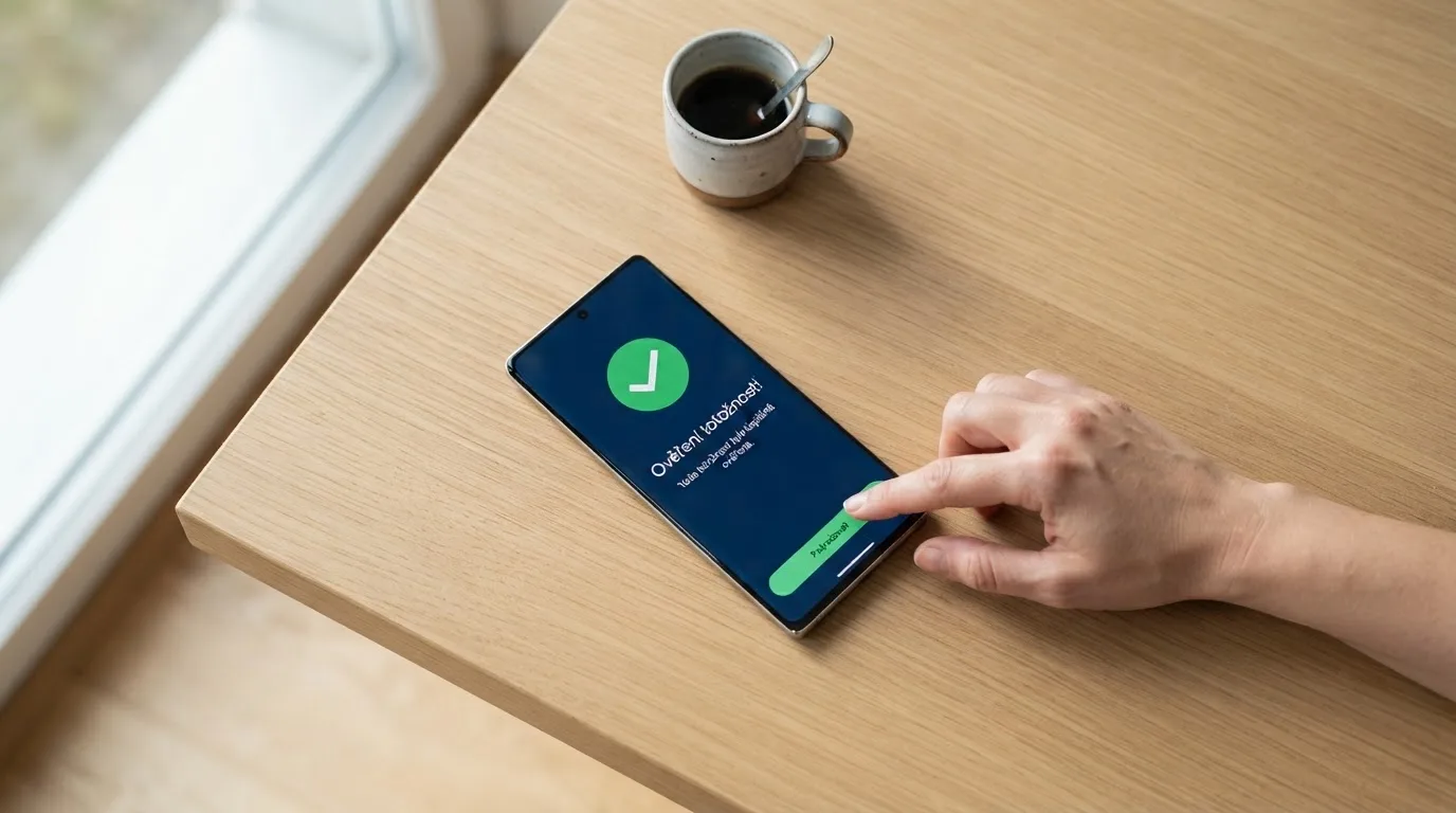 Mobilní telefon zobrazující aplikaci Bank iD s ověřením totožnosti