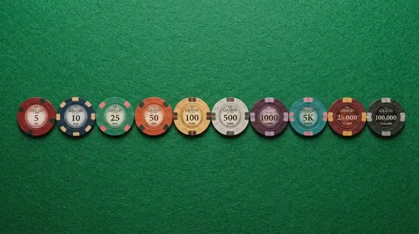 Rozložené casino žetony různých barev a hodnot vedle sebe na zeleném plátně — každý reprezentuje jiného operátora.